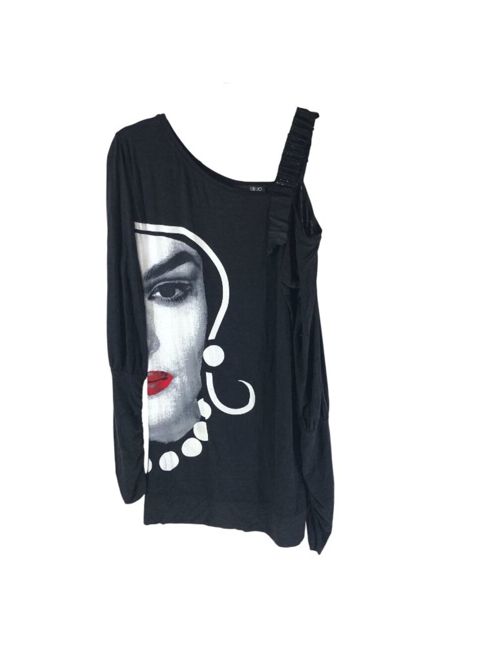 Lui Jo Dress One Shoulder Long Sleeve Art To Wear Black Graphic Print 42 US 6/M